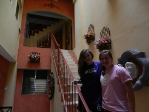 Caroline and I on the stairs of our hotel!